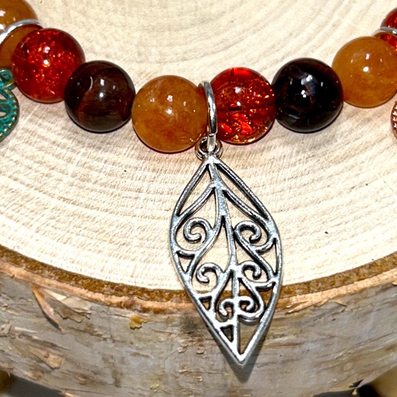 Handmade Leaf Charm Bracelet with Natural Tiger Eye & Sun Stones! - Picture 4 of 13